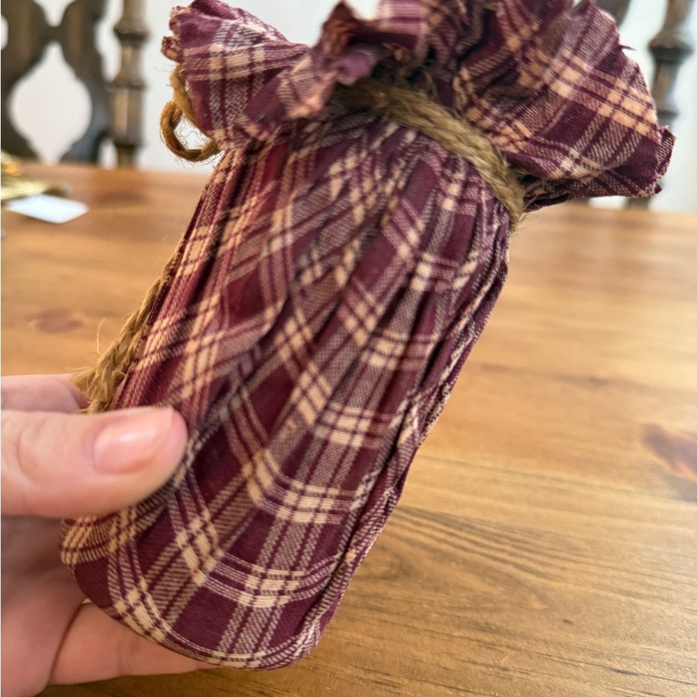 Plaid Burgundy Fabric Drawstring Sachet glass jar decor - Picture 8 of 10